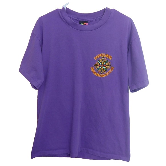 Vintage Pipeline XL Single Stitch Purple Hawaiian T-Shirt Short Sleeve - Picture 1 of 7
